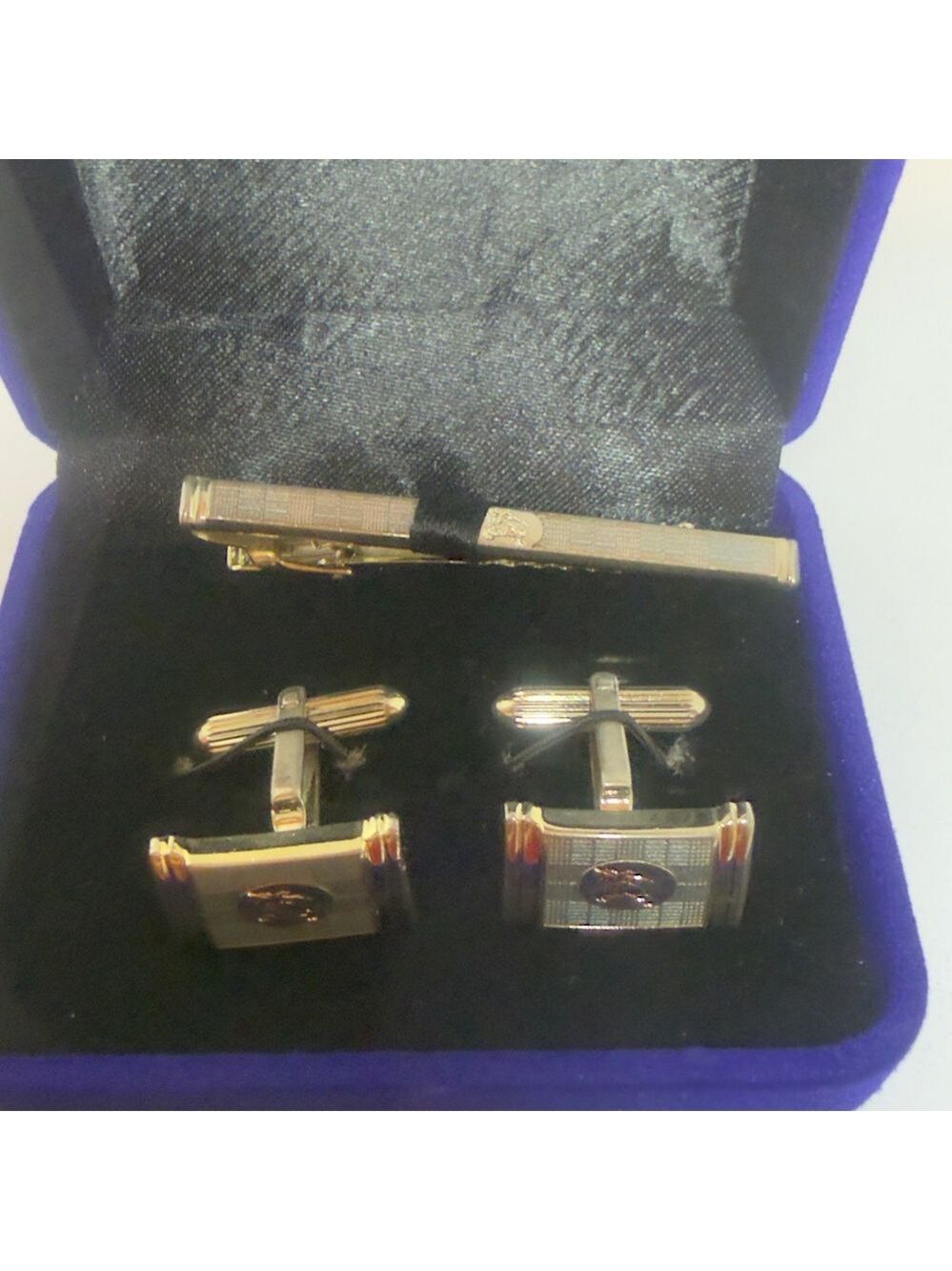 Burberry Gold and Silver Cufflinks with Tie Clip